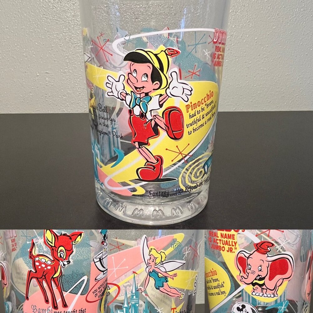 Vtg McDONALD'S Walt Disney World 100 YEARS OF MAGIC Pinocchio Glass Tumbler